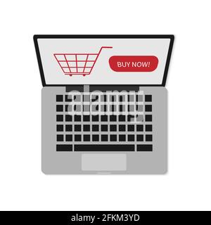 Laptop isolated on white background. Online shopping concept. Web store. E-commerce. Easy to edit design template for your business projects, websites Stock Vector