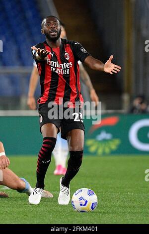 Rome, Italy. 26th Apr, 2021. Fikayo Tomori of AC Milan reacts during the 2020-2021 Italian Serie A Championship League match between S.S. Lazio and AC Milan at Stadio Olimpico.Final score; S.S. Lazio 3:0 AC Milan. (Photo by Fabrizio Corradetti/SOPA Images/Sipa USA) Credit: Sipa USA/Alamy Live News Stock Photo