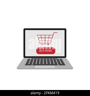 Laptop isolated on white background. Online shopping concept. Web store. E-commerce. Easy to edit design template for your business projects, websites Stock Vector