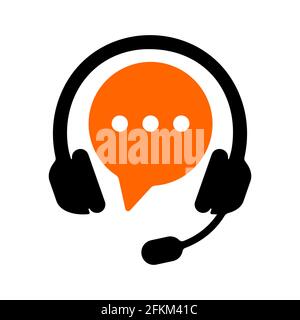 Call center symbol with headphones isolated on white background. Client support online service icon. Customers communication technology concept. Vector flat illustration. Stock Vector