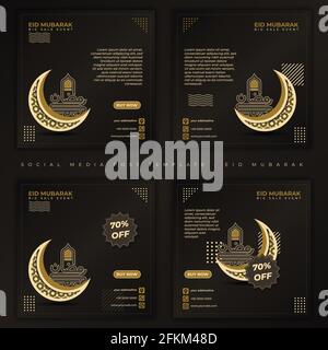Eid Mubarak Social media post. set of social media post template with brown color and moon design. good template for ramadan or eid design. Stock Vector