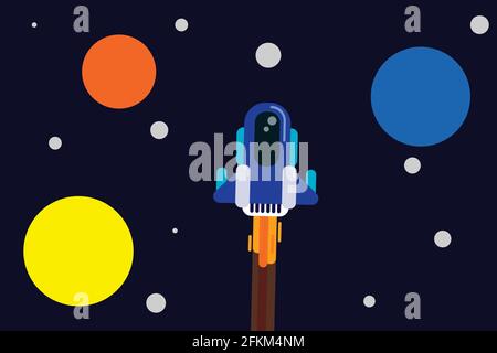 Spaceship in outer space - Flat design Stock Vector