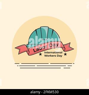 Labor Day design with helmet and ribbon. good template for international workers day Stock Vector