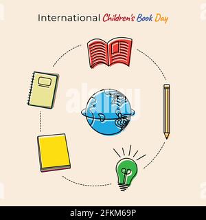 International Children's book day design with flying education tool around the earth. also good template for education design. Stock Vector