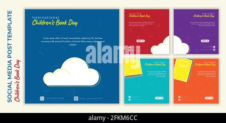 Set of Social media post template with multiple color choices. social media template with education design for international children's book day desig Stock Vector