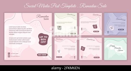 Set of feminine social media post template. Social media post template with feminine design for ramadan event. good template for online advertising de Stock Vector