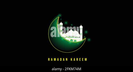 Mosque on moon vector illustration. ramadan kareem template design. good template for ramadan or eid design. Stock Vector