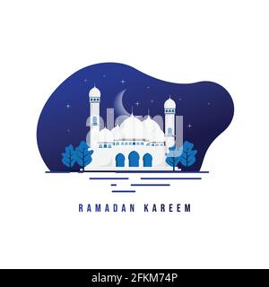 Mosque at night vector illustration. ramadan kareem template design. good template for ramadan or eid design. Stock Vector