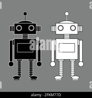 Friendly robot black white outline Stock Vector