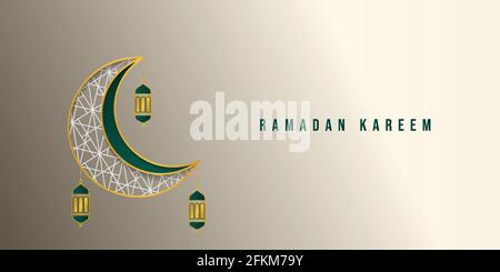 Ramadan Kareem background design. half moon with lantern vector illustration. good template design for ramadan or eid design. Stock Vector