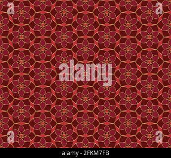 Geometric mosaic background. Christmas seamless lace pattern Red and gold kaleidoscope. Oriental ornament. Easy to use vector design template for gree Stock Vector