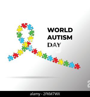 puzzle ribbon vector illustration. Good template for World Autism Day design. Stock Vector