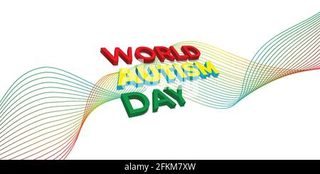 World autism day with 3d typography design. good template for world autism day design. Stock Vector