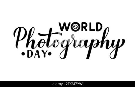 World Photography Day calligraphy hand lettering isolated on white. Vector template for logo design, banner, typography poster, greeting card, flyer, Stock Vector