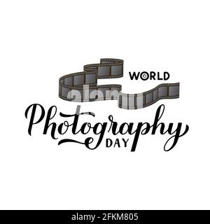 World Photography Day calligraphy hand lettering isolated on white. Vector template for logo design, banner, typography poster, greeting card, flyer, Stock Vector