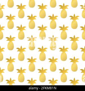 Seamless pattern with gold pineapple on white background. Golden tropical fruit vector illustration. Easy to edit template for logo design, flyer, ban Stock Vector