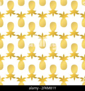 Seamless pattern with gold pineapple on white background. Golden tropical fruit vector illustration. Easy to edit template for logo design, flyer, ban Stock Vector