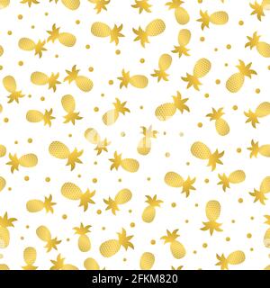 Seamless pattern with gold pineapple on white background. Golden tropical fruit vector illustration. Easy to edit template for logo design, poster, ba Stock Vector