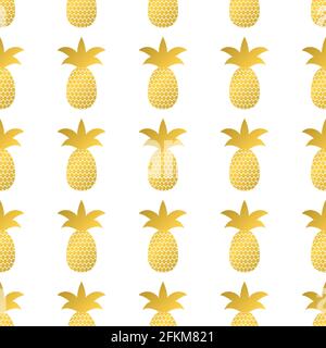 Seamless pattern with gold pineapple on white background. Golden tropical fruit vector illustration. Easy to edit template for logo design, flyer, ban Stock Vector