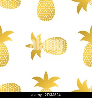 Seamless pattern with gold pineapple on white background. Golden tropical fruit vector illustration. Easy to edit template for logo design, flyer, ban Stock Vector