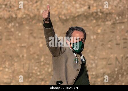 Madrid, Spain. 02nd May, 2021. Hermann Tertsch of far right wing VOX party during a rally of the last day of campaign ahead of Madrid regional elections that will take place on the 4th of May 2021. Credit: Marcos del Mazo/Alamy Live News Stock Photo