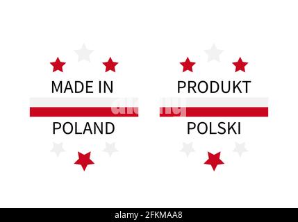 Made in Poland labels in English and in Polish languages . Quality mark vector icon. Perfect for logo design, tags, badges, stickers, emblem, product Stock Vector