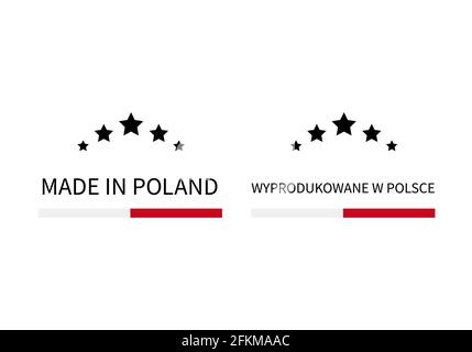 Made in Poland labels in English and in Polish languages . Quality mark vector icon. Perfect for logo design, tags, badges, stickers, emblem, product Stock Vector