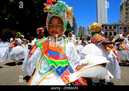 salvador, bahia, brazil - february 14, 2015: baianas are seen during a performance at the Osmar Circuit during the Carnival of the city of Salvador. Stock Photo