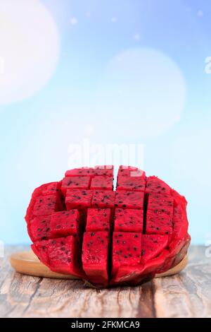 Dragon fruit, fresh pitaya on the table Stock Photo