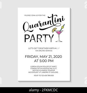 Quarantini Party lettering and martini cocktail glass on tablet screen.  Funny quarantine banner. Coronavirus COVID-19 concept. Vector template for  pos Stock Vector Image & Art - Alamy