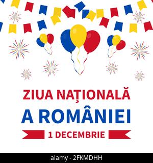 National Day lettering in Romanian language. Holiday in Romania also called Great Unity or Unification Day on December 1. Vector template for banner, Stock Vector