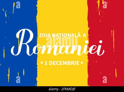 National Day lettering in Romanian language. Holiday in Romania also called Great Unity or Unification Day on December 1. Vector template for banner, Stock Vector