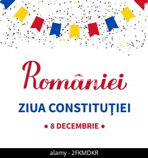 Romania Constitution Day calligraphy lettering in Romanian language. Holiday celebrated on December 8. Vector template for banner, typography poster, Stock Vector