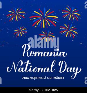 National Day lettering in in English and in Romanian languages. Holiday in Romania also called Great Unity or Unification Day on December 1. Vector te Stock Vector