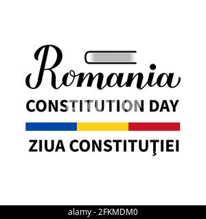 Romania Constitution Day calligraphy lettering in English and Romanian languages. Holiday celebrated on December 8. Vector template for banner, typogr Stock Vector