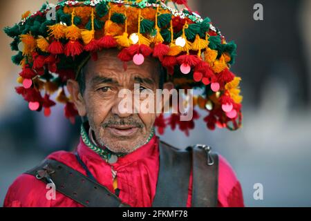 Man in traditional traditional costume, water seller, portrait, Meknes, Morocco Stock Photo