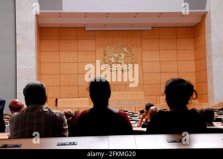 Visitors, UNO, UN, League of Nations Hall, Assembly Hall, Palais des Nations, United Nations, Geneva, Canton of Geneva, Switzerland Stock Photo