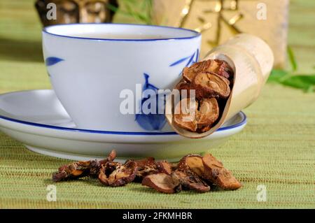 Cup of Hawthorn Berry Tea (Crataegi Fructus), Shan Zha, Hawthorn Berry Tea Stock Photo