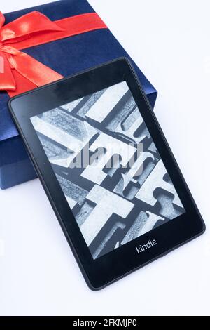 Amazon Kindle Paperwhite 2019 is Amazon e-book reader that is lightweight and waterproof Stock Photo
