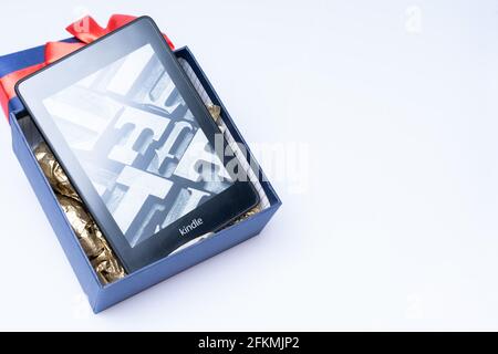 Amazon Kindle Paperwhite 2019 is Amazon e-book reader that is lightweight and waterproof Stock Photo