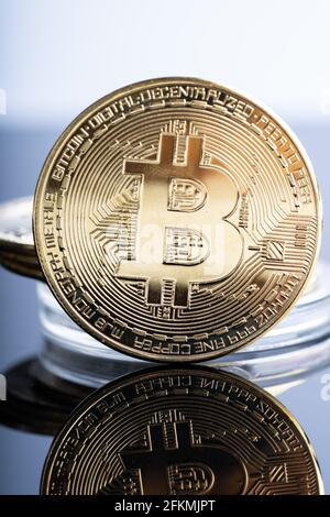 Cryptocurrency investment Concept. Bitcoin replica on white background Stock Photo