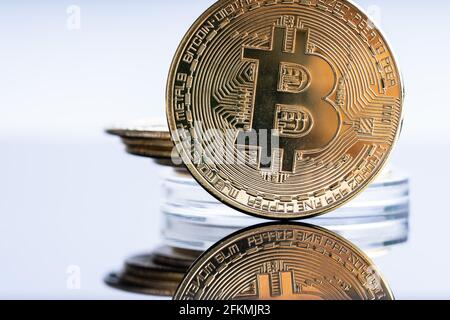 Cryptocurrency investment Concept. Bitcoin replica on white background Stock Photo