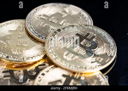 Cryptocurrency investment Concept. Bitcoin replica on white background Stock Photo