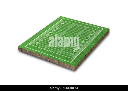 American football field with line pattern isolated on white background. 3D rendering Stock Photo