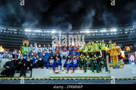 Chorzow, Poland. 2nd May, 2021. Medal winners in all categories pose on the podium at the World Athletics Relays Silesia21 at Silesian Stadium in Chorzow, Poland, May 2, 2021. Credit: Rafal Rusek/Xinhua/Alamy Live News Stock Photo