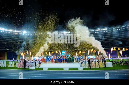 Chorzow, Poland. 2nd May, 2021. Medal winners in all categories pose on the podium at the World Athletics Relays Silesia21 at Silesian Stadium in Chorzow, Poland, May 2, 2021. Credit: Rafal Rusek/Xinhua/Alamy Live News Stock Photo