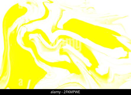 Handmade, yellow liquid marble photography, fluid art texture. Irregular abstract hand drawn acrylic painting. Stock Photo