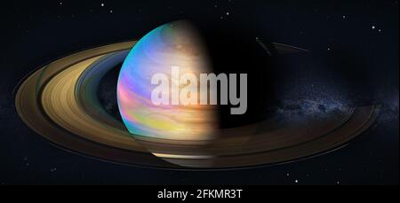 Saturn planet in space. Elements of this image furnished by NASA. Stock Photo