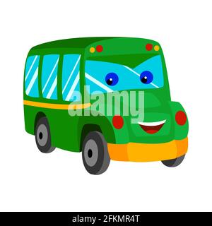 cartoon green bus with eyes. Front view. vector isolated on a white ...