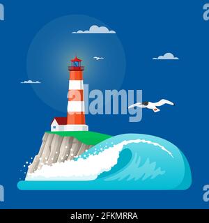 Vector illustration of lighthouse in flat style Stock Vector